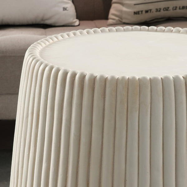 English Elm Off-white Magnesium Oxide Fluted Accent Table Sculptural Matte Finish Indoor Outdoor W5351P456829