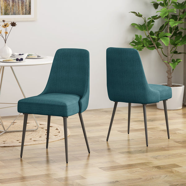 English Elm Christopher Knight Home® - DINING Chair Set of 2 Upholstered Modern Curved Back Dining Chairs with Powder-Coated Metal Legs Teal 62218.00T