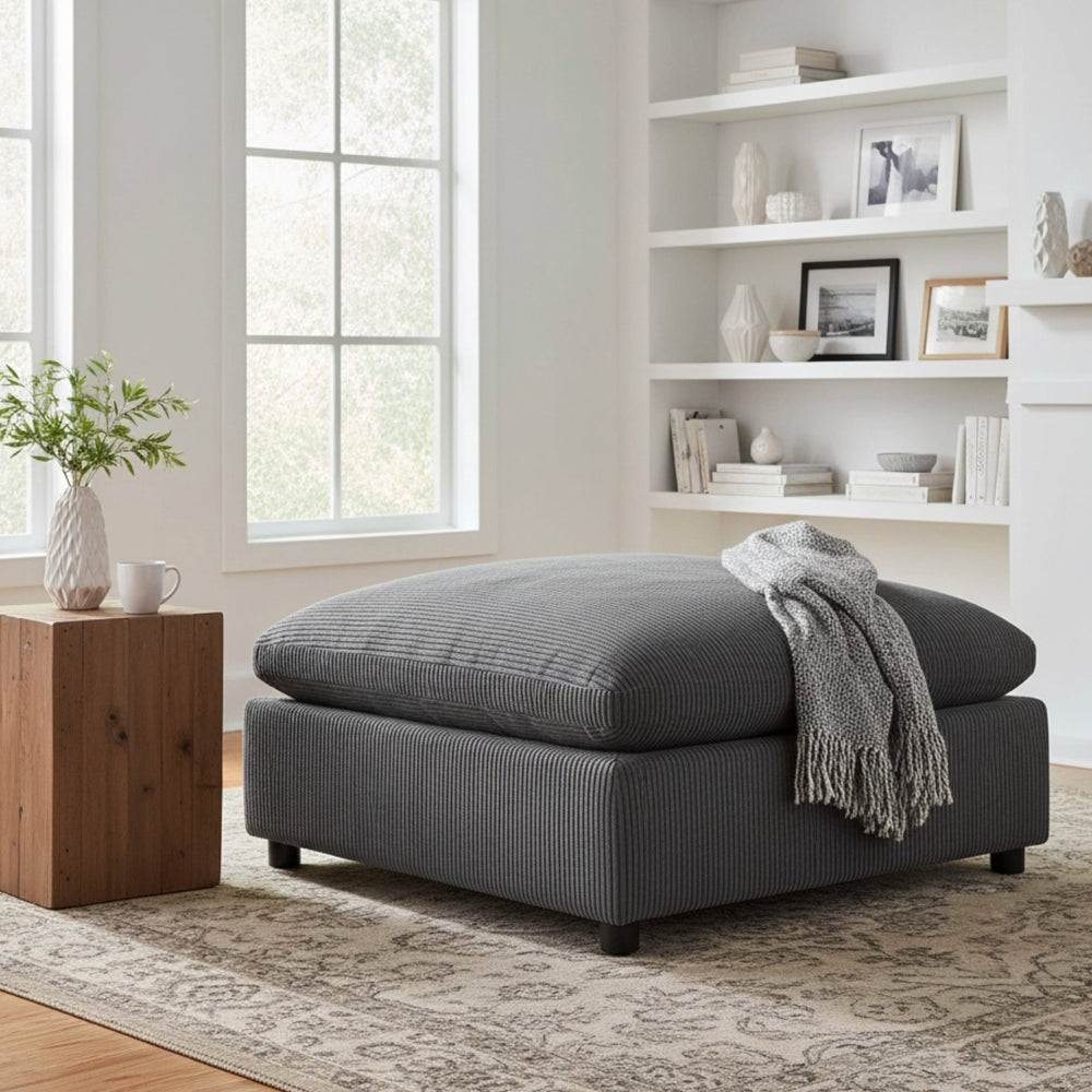 English Elm Chelsea Charcoal Corduroy Ottoman with Removable Washable Covers, Plush Down-Blend Topper, 41" Square B050P404284