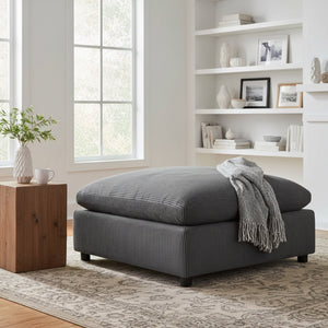 English Elm Chelsea Charcoal Corduroy Ottoman with Removable Washable Covers, Plush Down-Blend Topper, 41" Square B050P404284