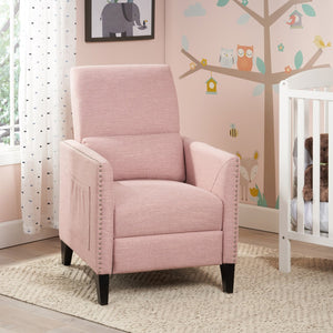 English Elm Pushback Recliner Accent Chair Solid Birch Frame Rivet Detail Mid-century Living Room Seat Blush 65532.00LBLSH