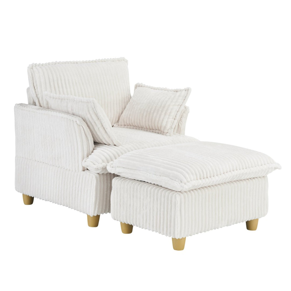 English Elm This Corduroy Single Seat Accent Chair with Ottoman and Pillows for Cozy Nook Spaces W1658P254570