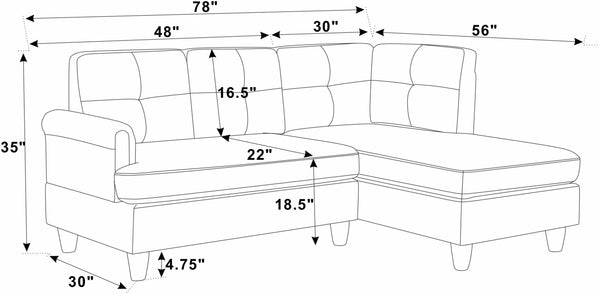 English Elm 2 Upholstered Sectional Sofa with Chaise, 3-Seater Comfort, Tufted Cushions, Durable Polyester Seat Support Gray B343S00013
