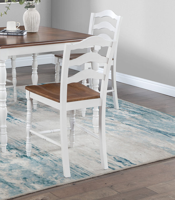 English Elm White 5-Pc Dining Set Rustic Ranch Style Table and 4 Ladder-Back Chairs with Woodgrain Top, Ergonomic Comfort Oak,White 45 L x 45 W x 13 H B011P313698