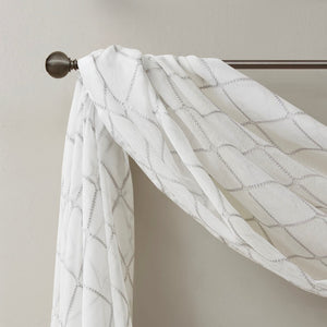 English Elm Diamond Irina Sheer Embroidered Window Scarf 50x216" – Elegant Neutral Diamond Pattern, Soft Polyester Drapery Decor adding Grace and Light to Any Room B03598184