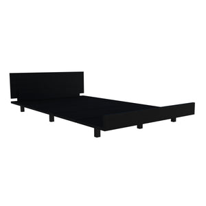 English Elm Kaia Twin Bed Base with Headboard in Smokey Oak — Built‑in Cabinet, 3 Drawers, 3-Tier Shelves & Handles Black 56 L x 20 W x 3 H B070S00214