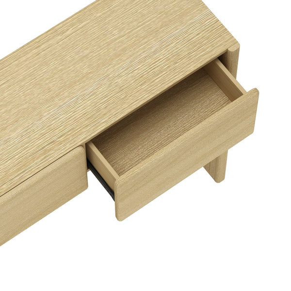 English Elm Linda Modern Console Table with 3 Spacious Drawers, Sleek Hardware-Free Design, Natural Grain Texture Oak B365P398092