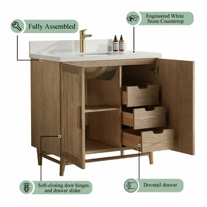 English Elm Fully Assembled 36'' Light Coffee Single Sink Bathroom Vanity With Solid Wood & Engineered Top W1826P343430