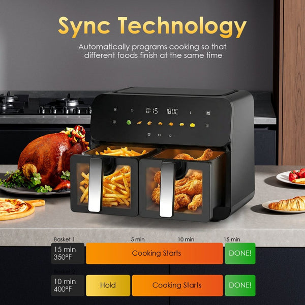 English Elm 10qt Dual Basket Air Fryer with Synccook 1700w Digital Touchscreen Serves Six W1002P481325