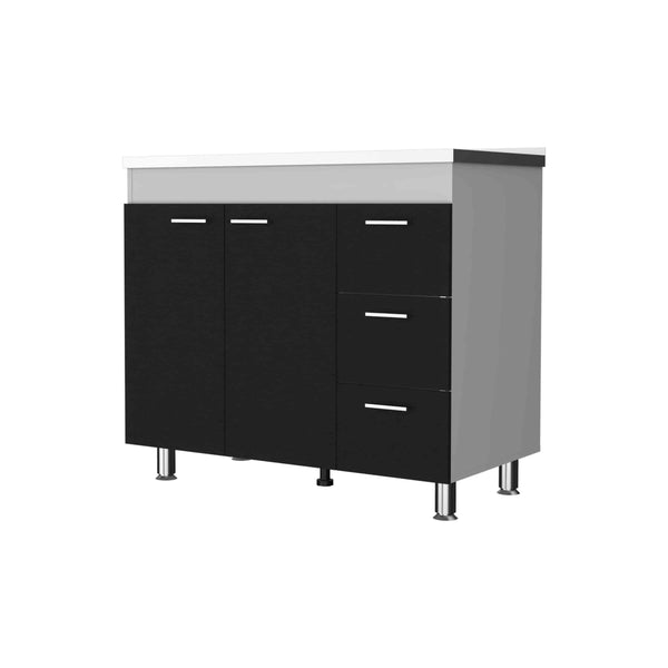 English Elm Darien Multicolor Base Cabinet with Double Doors, Three Drawers, Faucet Hole & Four Legs, 25.7"H B128S00136