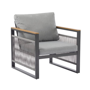 English Elm Christopher Knight Home® - 4-Pieces Outdoor Metal Patio Furniture Set with Deep-Seat Cushions, Teslin Rope, Wood-Look Tabletop, Rust-Resistant Frame Natural+Grey N780P2540723G
