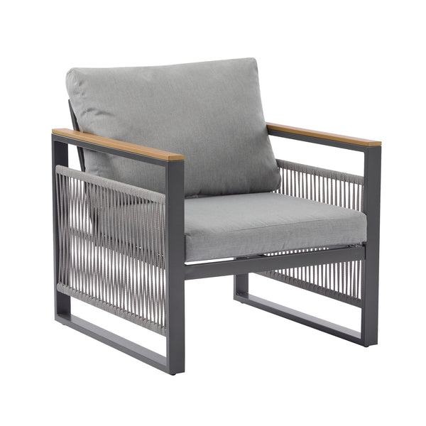 English Elm Christopher Knight Home® - 4-Pieces Outdoor Metal Patio Furniture Set with Deep-Seat Cushions, Teslin Rope, Wood-Look Tabletop, Rust-Resistant Frame Natural+Grey N780P2540723G