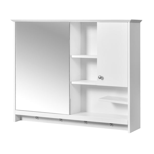 English Elm 36 Inch Wall Mounted Medicine Cabinet with HD Mirror, Adjustable Shelves, Towel Hooks, Modern Style White N710P254924K