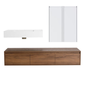 English Elm 60-Inch Wall-Mounted Vanity With Molded Resin Sink, 2 Side Cabinets & 3 Soft-Close Drawers For Storage W999S00285