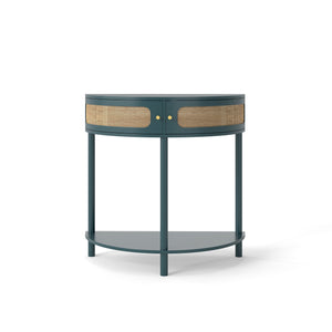 English Elm Unique Half Moon Rattan End Table with 2 Drawers & Bottom Shelf, Semi-Circle Boho Console for Entryway W2557P264179