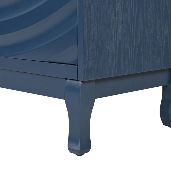 English Elm Elegant Navy Blue Sideboard, 4-Door Storage Cabinet with Arched Groove Wavy Doors, Adjustable Shelves W2696P245317