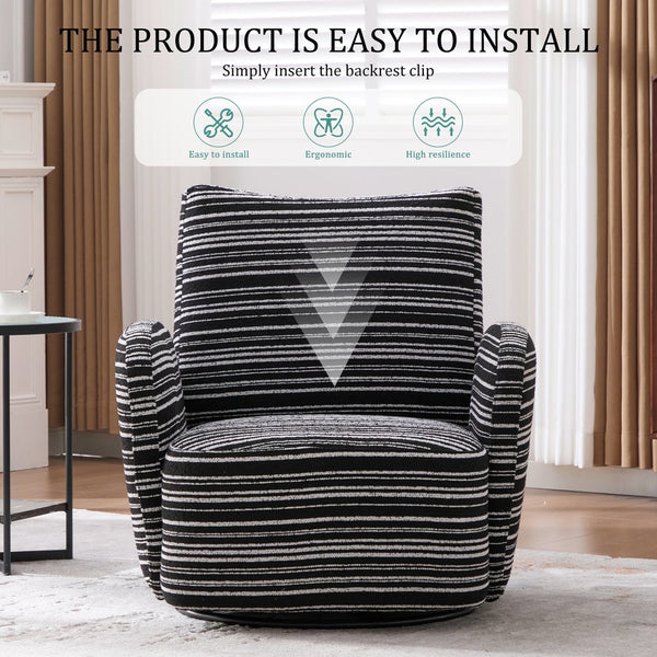 English Elm Modern 360° Swivel Boucle Armchair with High-Resilience Sponge, 550lb Capacity, Cozy Lounge Accent Chair Black W395P355515