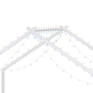 English Elm Full Full-size children's bed frame with LED roof design, white iron house-style frame, sturdy 350lb capacity W1820P356060