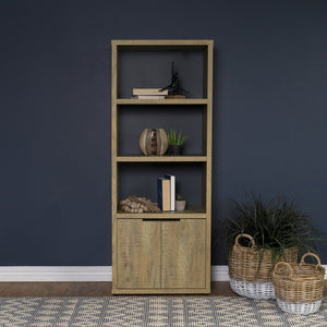 English Elm Noriega Mango 3-Shelf Media Tower Bookcase with Lower Melamine Cabinet, Rustic Saw-Mark Finish, Compact Storage and Display Solutions for Books, Decor and Electronics B062P375542