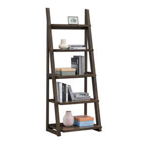 English Elm 5-Tier Ladder Shelf with Rubber Wood Frame and MDF Boards, Space-Saving Bookcase for Home Storage Rustic Brown W2582P195345