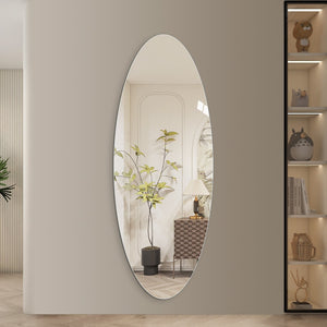 English Elm 65" Frameless Oval Full Length Wall Mirror with Copper-free Glass for Bedroom or Entryway W2709P435594