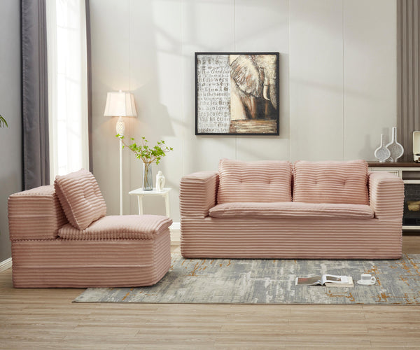 English Elm Multi Functional Sectional Sofa Bed Plush Corduroy Convertible 80" King Sleeper with Chaise, Deep Fluff Pink W3219P339466