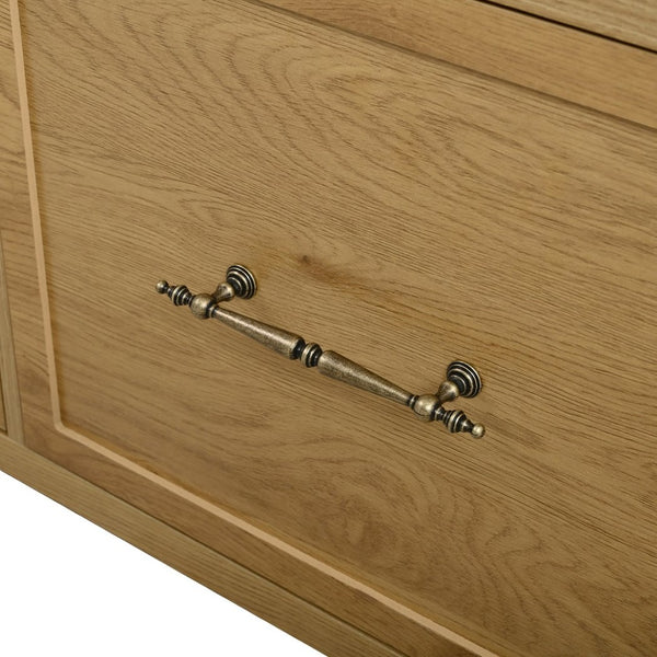English Elm Farmhouse Hall Tree with Triple Arch Back Panel Eight Hooks Drawers and Entryway Bench N721S000071L