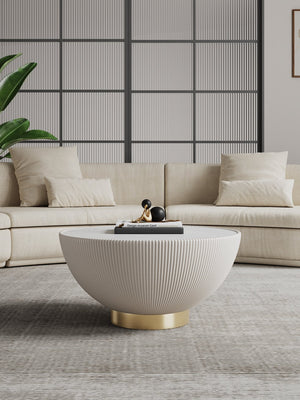 English Elm Anderson Cream Upholstered Coffee Table With Sintered Stone Top And Gold Pedestal - Modern Elegance B365P398487