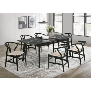 English Elm Spivey Mid-century Faux Marble Extendable Dining Set with Wishbone Chairs Seats Four B062S01472