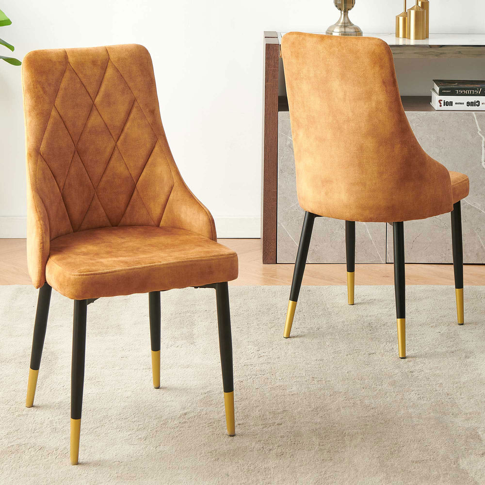 English Elm Brown Velvet Dining Chairs Set of 2 — Modern Armless Side Chairs with Padded Seat, Black Metal Legs, Durable Upholstery W1164P320225
