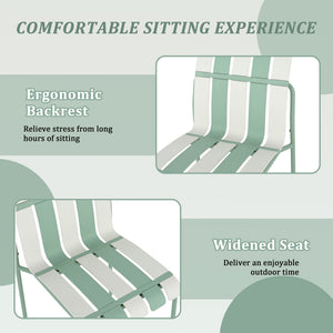 English Elm 4-Pack Modern Striped Color Block Chairs with 55" Long Table — Waterproof PP Seats, Rustproof Metal Frame Haze Green,khaki,White W3450S00016