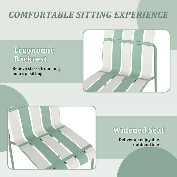 English Elm 4-Pack Modern Striped Color Block Chairs with 55" Long Table — Waterproof PP Seats, Rustproof Metal Frame Haze Green,khaki,White W3450S00016