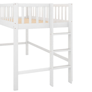 English Elm Twin Low Loft Bed with Slide and Ladder — Space-Saving Pine & MDF Frame, Quiet Durable Design White WF286078AAK