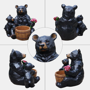 English Elm Outdoor Resin Bear and Cub Planter Sculpture Lifelike Garden Lawn Statue Decor W5398P455471