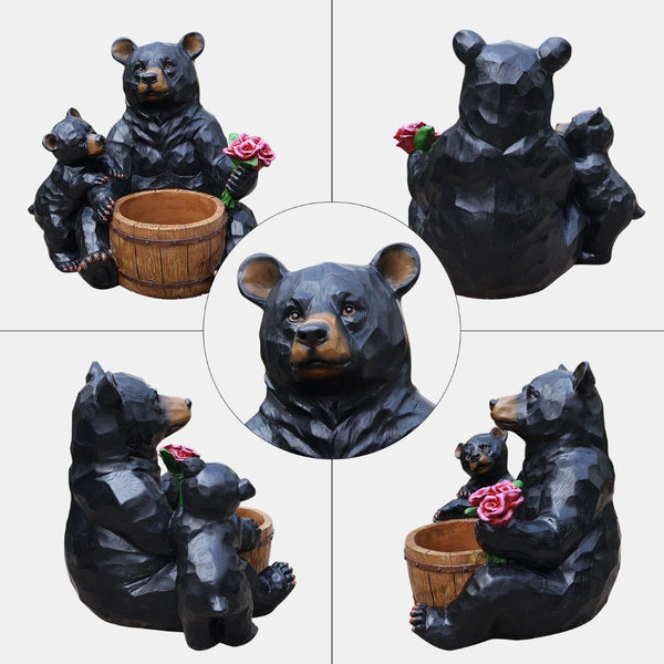 English Elm Outdoor Resin Bear and Cub Planter Sculpture Lifelike Garden Lawn Statue Decor W5398P455471