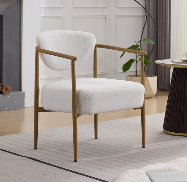 English Elm Beige Woven Fabric Dining Chair Set of Two with Wood Grain Iron Frame for Any Room W3149S00006