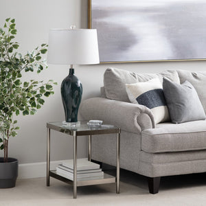 Crestview Collection Square Contemporary Accent End Table With Glass Top And Elegant Brushed Nickel Frame For Modern Spaces Gray Metal Cvfzr6191