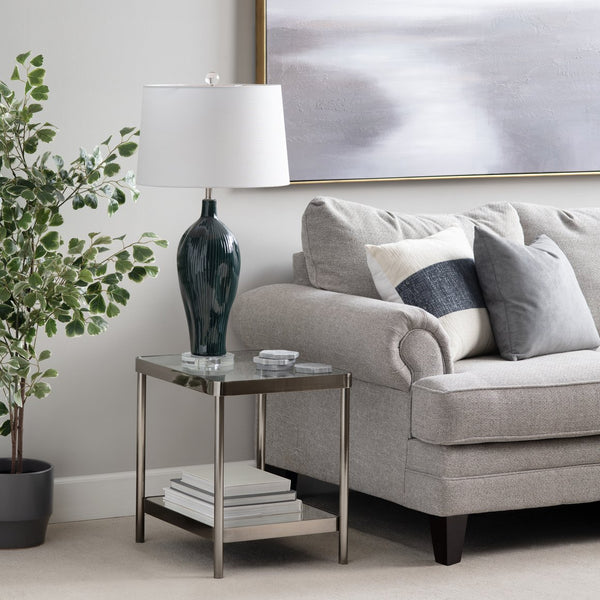 Crestview Collection Square Contemporary Accent End Table With Glass Top And Elegant Brushed Nickel Frame For Modern Spaces Gray Metal Cvfzr6191