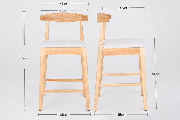 English Elm Mid-Century Solid Wood 24" Counter Stools with Upholstered High-Rebound Seat and Curved Backrest, Set of 2 Natural+Beige W2812P269425