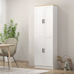 English Elm HOMCOM 67" Freestanding Kitchen Pantry Cabinet with 4 Doors, 6-Tier Adjustable Shelves, Rustic Charm White W2225P249923