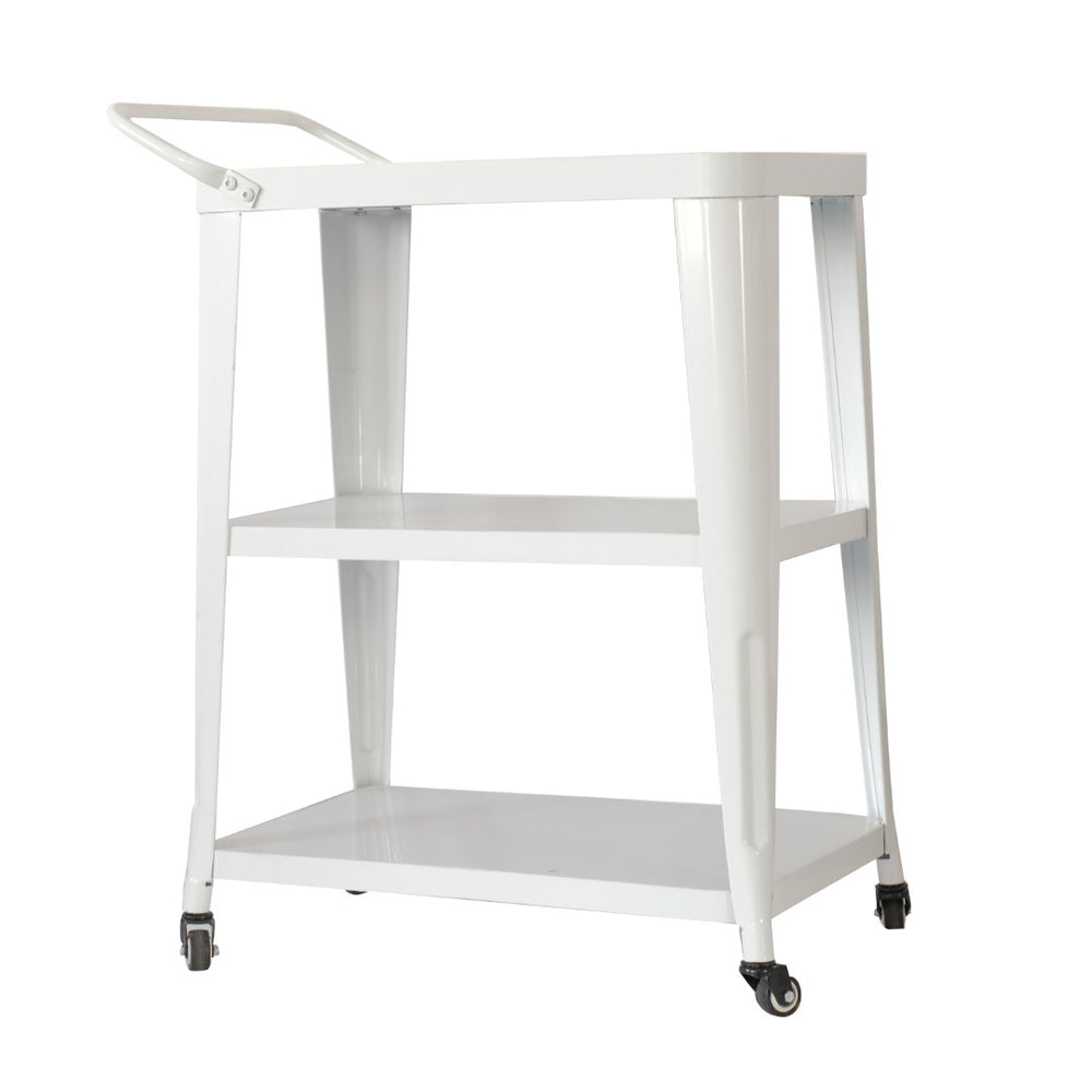 English Elm 3-tier Metal Rolling Cart with Swivel Casters Sleek White Kitchen Bar Serving Station B011P236767