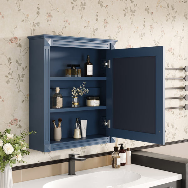 English Elm 24'' 24'' Wall Mounted Bathroom Mirror Cabinet with Adjustable Shelves, Space-Saving Modern Storage Solution Blue N710P195492C