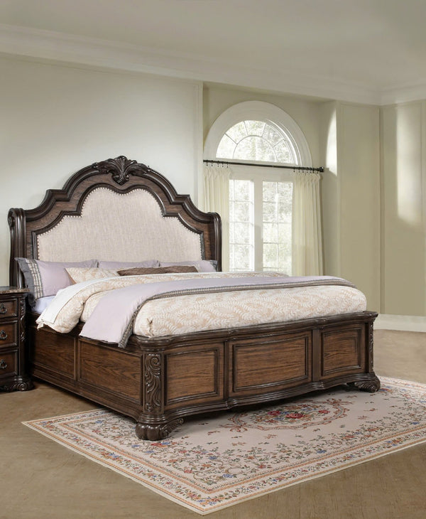 English Elm 1pc Tufted PU Upholstered Headboard with Nailhead Trim Kingly High-Back Panel Bed for Luxurious Bedrooms Brown,Coffee 88.25 L x 62.5 W x 12.25 H B2741S00503