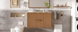 English Elm [video]36 Inch Floating Bathroom Vanity with Ceramic Sink Mdf Cabinet Soft Close N729P417256N