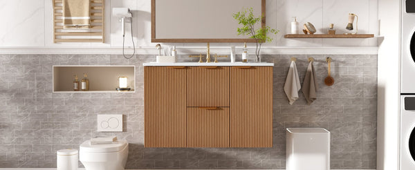 English Elm [video]36 Inch Floating Bathroom Vanity with Ceramic Sink Mdf Cabinet Soft Close N729P417256N