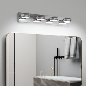 English Elm Led Vanity Lights - 28" Modern Chrome Bathroom Fixture With 4 Dimmable Led Lights For Bright Illumination W2312P374935
