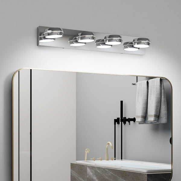 English Elm Led Vanity Lights - 28" Modern Chrome Bathroom Fixture With 4 Dimmable Led Lights For Bright Illumination W2312P374935