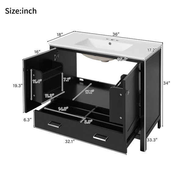 English Elm 72" Black Bathroom Vanity Set with Double Ceramic Sinks, Soft-Close Doors, Divided Drawer, Ample Storage and Solid Wood Frame for Durable Modern Style N729P000006B