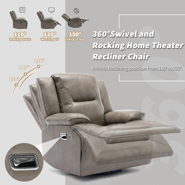 English Elm 2 Seater Home Theater Recliner with LED Light Strip, Dual Cup Holders & Hidden Storage Box, Comfortable Manual Reclining Seating for Living Room Grey WF323622AAE
