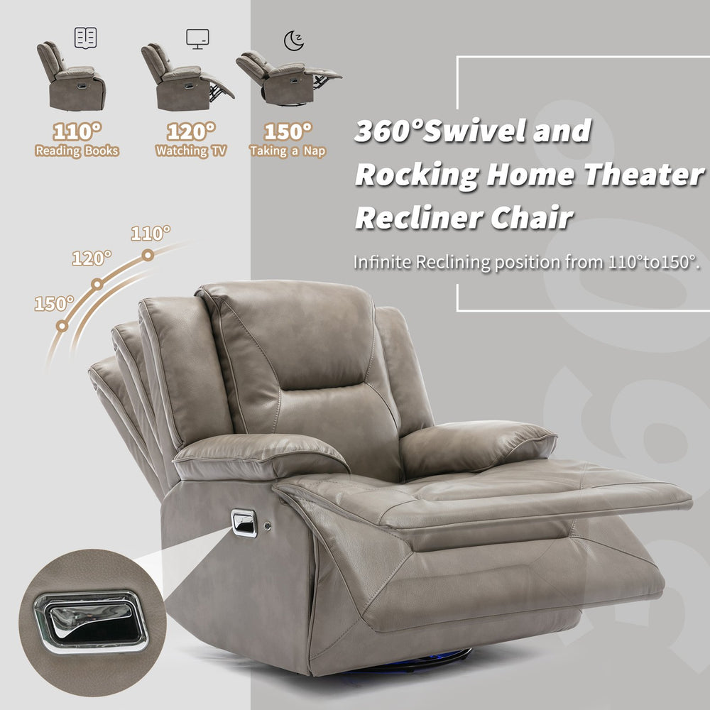 English Elm Home Theater Recliner Set with LED Accent Lighting, Dual Cup Holders, Gel Leather Comfort Seating Grey SG001470AAE